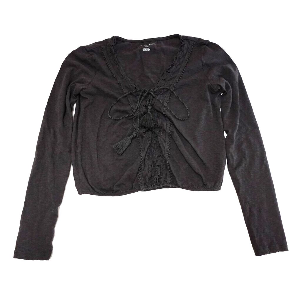 American Eagle Womens Small Crop Top Long Sleeves Fall clothing Gray